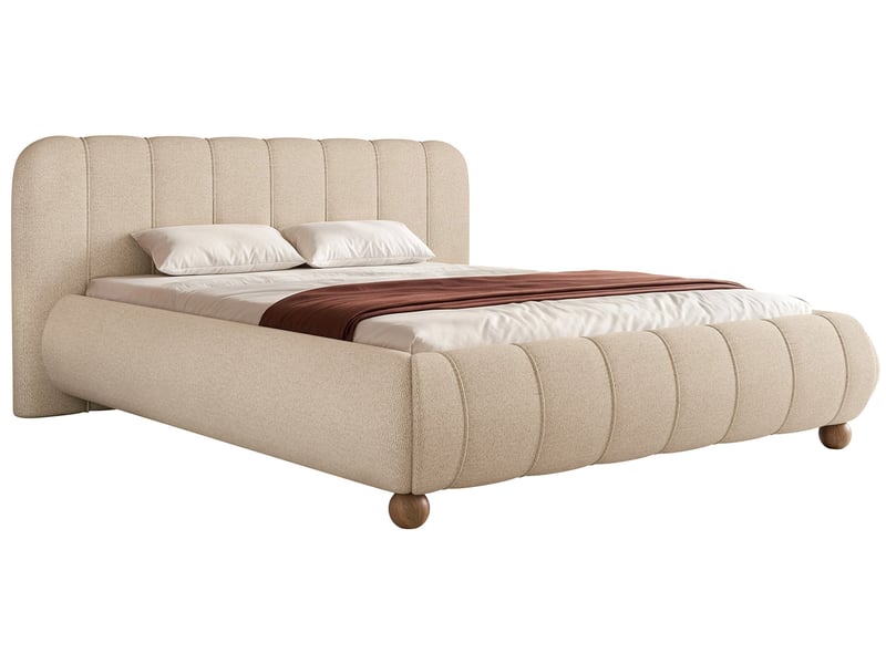 Selsey malunna - lit rembourré sur pieds boules - 140x200 cm - chenille beige Malunna - Conforama A