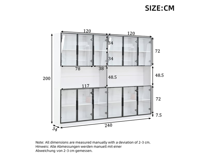  Buffet de cuisine 240x34x200 cm à 12 portes en verre avec led blanc  - Conforama C