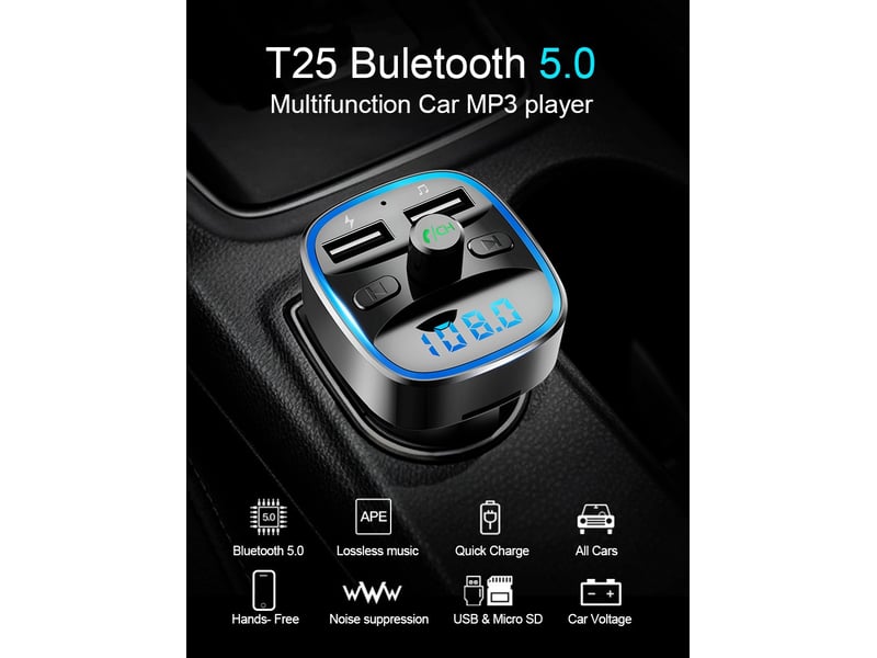  Transmetteur fm bluetooth lecteur mp3 adaptateur radio sans fil kit émetteur fm voiture chargeur  - Conforama B