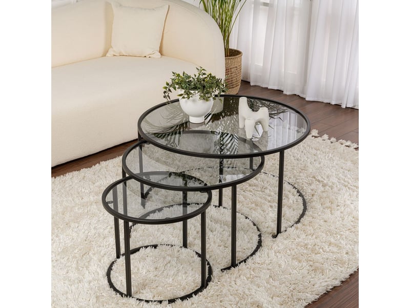 Ensemble de tables basses en verre trempé aurum tris - noir  - Conforama B