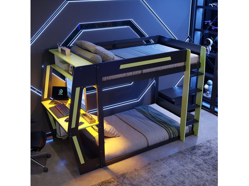  Lit mezzanine gaming 120x200 avec bureau et led homvra  - Conforama C