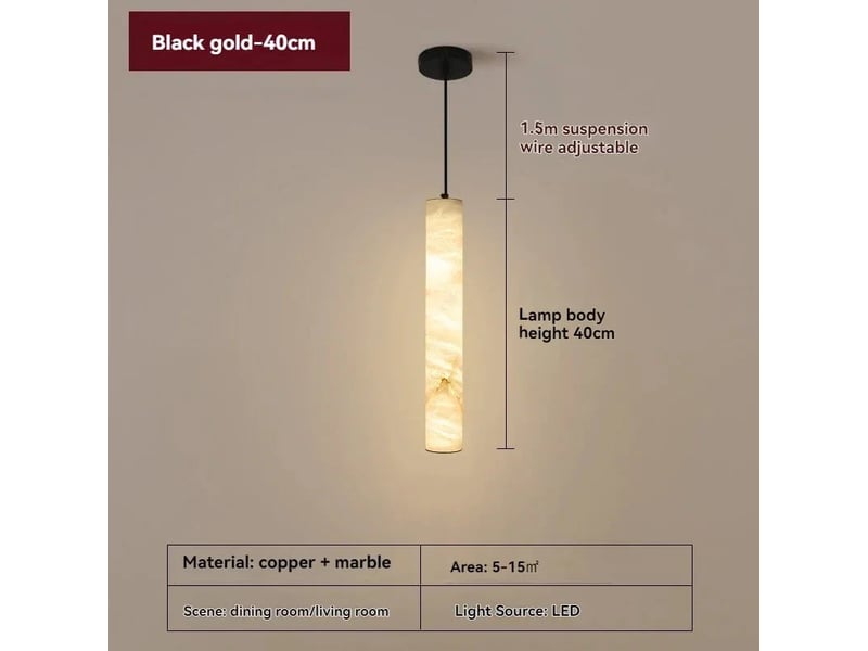 Suspension en marbre naturel 40cm, noire – led lumière chaude, style chandelier moderne - Conforama B
