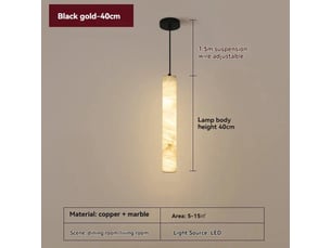 Suspension en marbre naturel 40cm, noire – led lumière chaude, style chandelier moderne