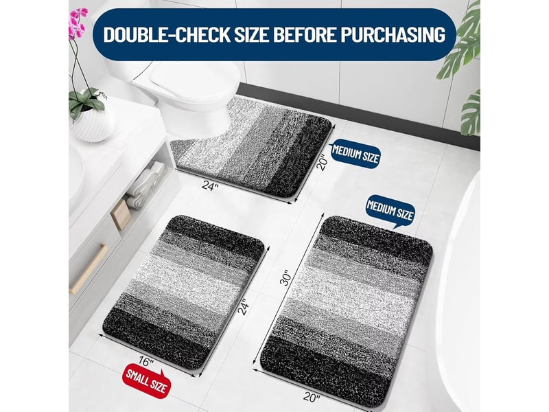  Tapis de bain en microfibre antidérapant - 20 x 30 pouces - noir  - Conforama B