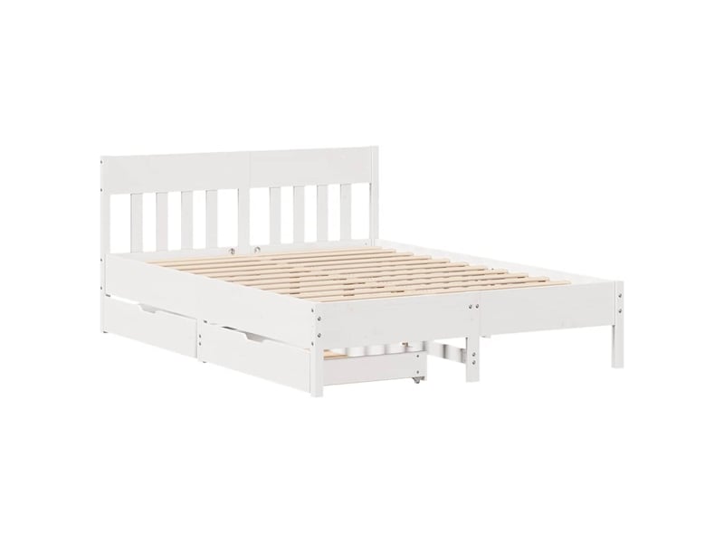  Lit double- lit adulte -  cadre de lit sans matelas blanc 140x200 cm bois de pin massif  - Conforama B