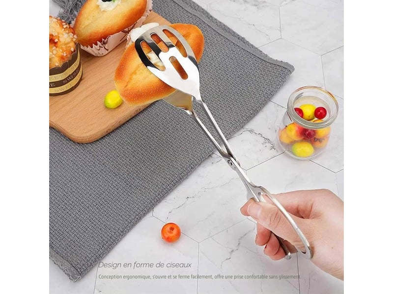  Pince de service en acier inoxydable - pince salade et barbecue multifonction pour viande, légumes, dessert et buffet  - Conforama E
