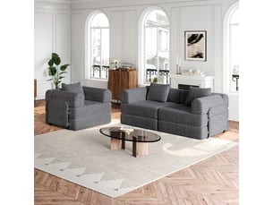 Canapé en chenille 2 en 1 avec rangement dans accoudoir trois cadres métalliques configurations multiples