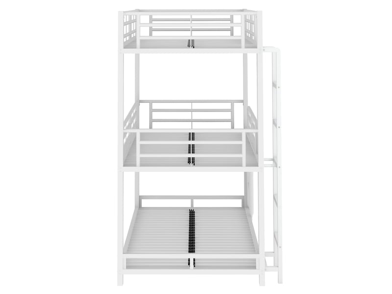 Lit superposé triple 90x200 cm gain d'espace, structure en métal robuste, barrières et échelle, blanc, sans matelas - Conforama D
