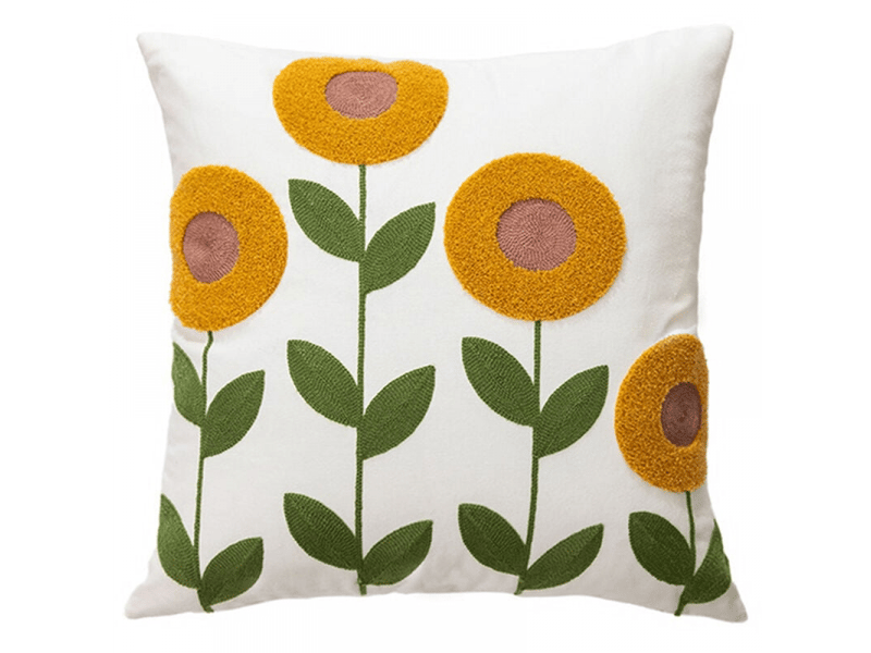  Taie d'oreiller décorative, ensemble de coussin de coussins de broderie carrée, motif floral de plante moderne, 45 x 45 cm, jaune  - Conforama A