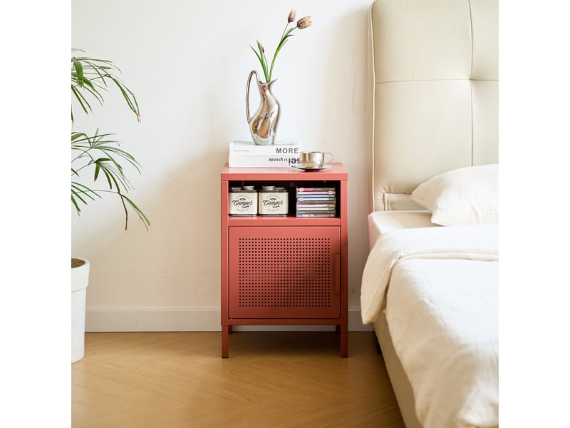  Nordlys - table de chevet nuit appoint 1 porte en métal avec rangement metal terracotta  - Conforama C