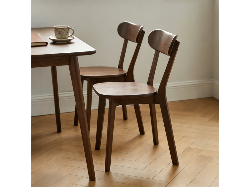  Lot de 2 chaises de salle à manger noyer - chaises de cuisine en massif style mid-century avec dossier incurvé  - Conforama C
