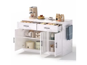 Îlot de cuisine 3 portes 2 tiroirs coloris blanc mdf