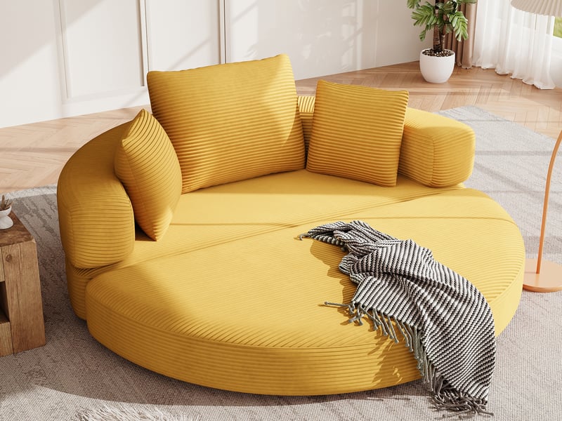  Canapé convertible 2 places, canapé-lit multifonctionnel avec coussins, velours côtelé, 173x176x40 cm, jaune  - Conforama B