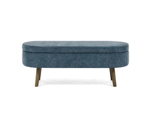 Banc coffre de rangement ovale 20 l en chenille et bois bleu 110 x 40 x 42 cm