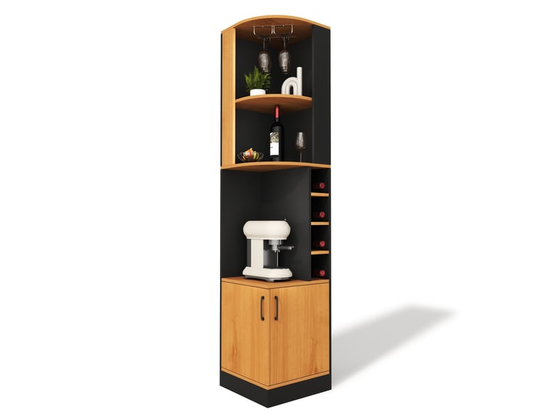  Buffet de cuisine d’angle 40x40x182 cm avec porte-verres et rangement noir  - Conforama A