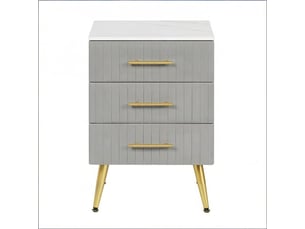 Table de chevet, avec 3 tiroirs, structure en mdf et bois massif, velours, pour chambre, gris, 40.5×62×41 cm