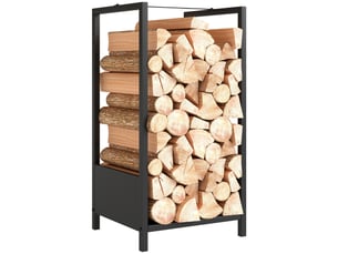 Porte-bûches intérieur extérieur en acier, base surélevée, 39 x 35 x 76 cm, noir