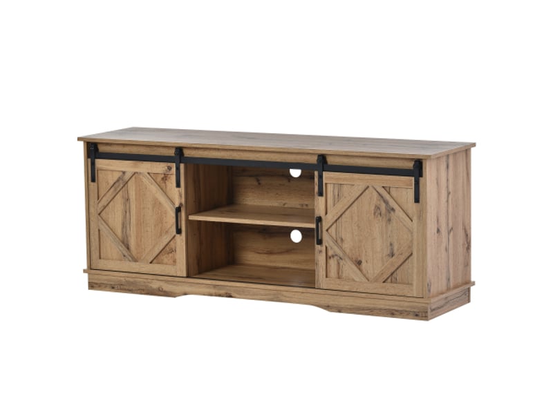  Meuble tv l.150 cm avec 2 portes coulissantes classiques en marron meuble tv bois foncé - Conforama C
