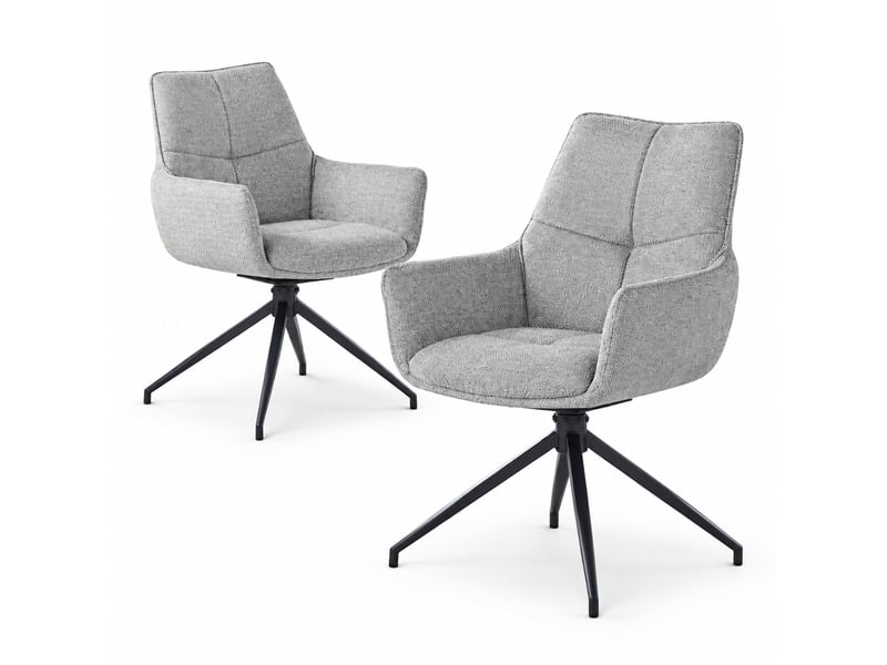  Lot de 2 chaise pivotante 360°, chaise de salle à manger avec accoudoirs enveloppants, dossier large, métal, gris+noir  - Conforama A