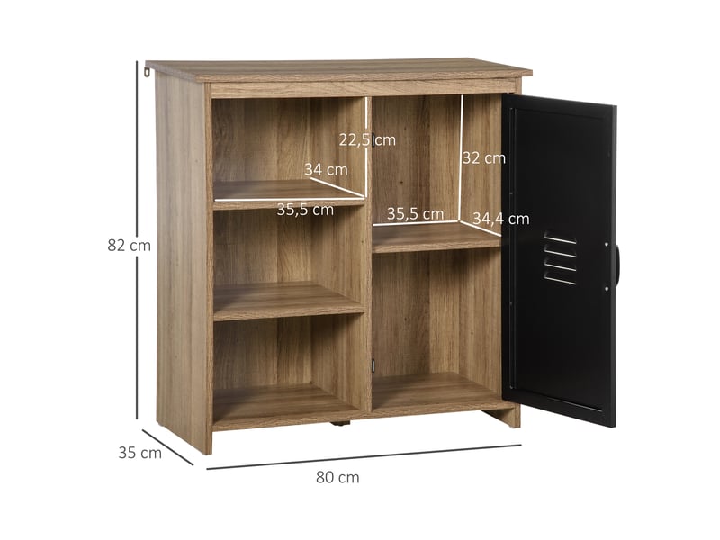 Buffet industriel - meuble de rangement sur pied placard - en bois et porte métal noir 3 niches  - Conforama C