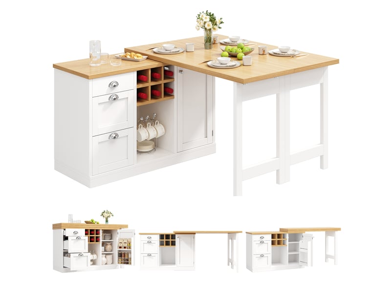 Ilot de cuisine 1 porte 3 tiroirs coloris blanc mdf - Conforama A
