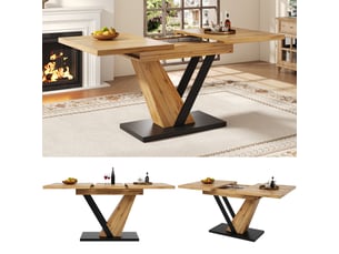 Table de cuisine rectangulaire avec allonge naturel+noir - 75x120-160max.cm mdf