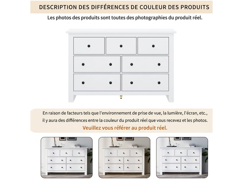 Buffet blanc 7 tiroirs moderne minimaliste meuble de rangement cuisine 152x40x89cm - Conforama D