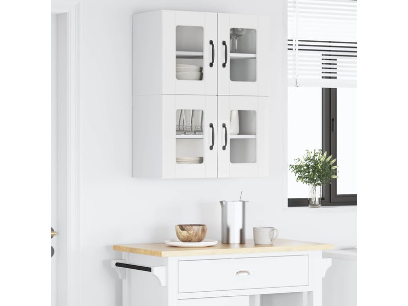  Meuble mural de cuisine, cabinet en verre mural 2 pcs blanc brillant shl7141  - Conforama D