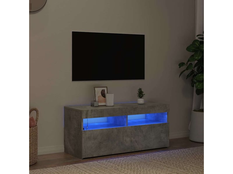 Meuble tv - banc tv - meuble de rangement avec lumières led gris béton 90x35x40 cm - Conforama B
