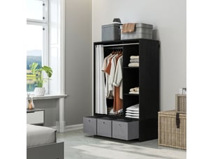 Armoire penderie armoire de rangement avec tringle rideaux 3 niches et 3 tiroirs en tissu amovibles 105 x 48 x 160 cm