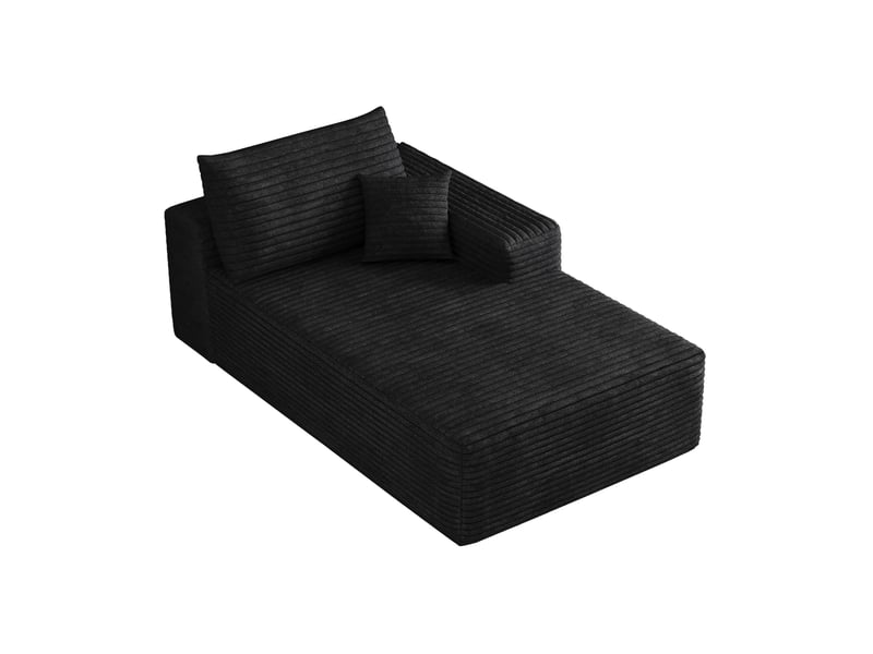  Canapé convertible avec méridienne réversible, assise moelleuse et design minimaliste, en tissu côtelé noir 175 × 95 × 83 cm  - Conforama A