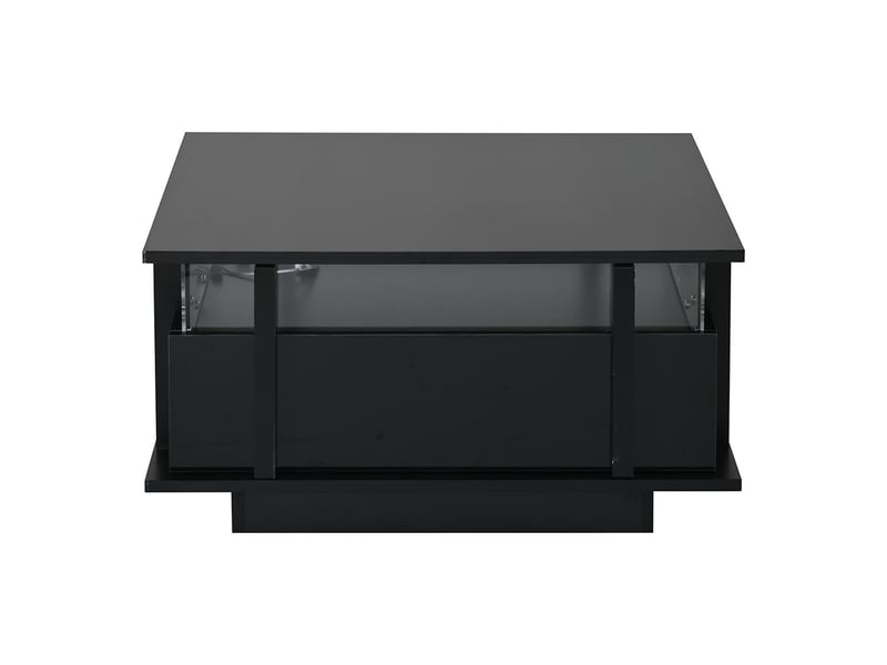 Table basse 70 x 70 x 35 cm, équipée de 2 tiroirs, d'un éclairage led et d'une cloison en acrylique transparent, noir  - Conforama A