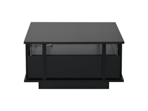 Table basse 70 x 70 x 35 cm, équipée de 2 tiroirs, d'un éclairage led et d'une cloison en acrylique transparent, noir
