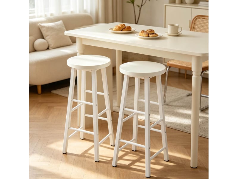 Tabouret de bar industriel lot de 2 avec repose-pieds et patins de protection en mdf et métal blanc - Conforama D