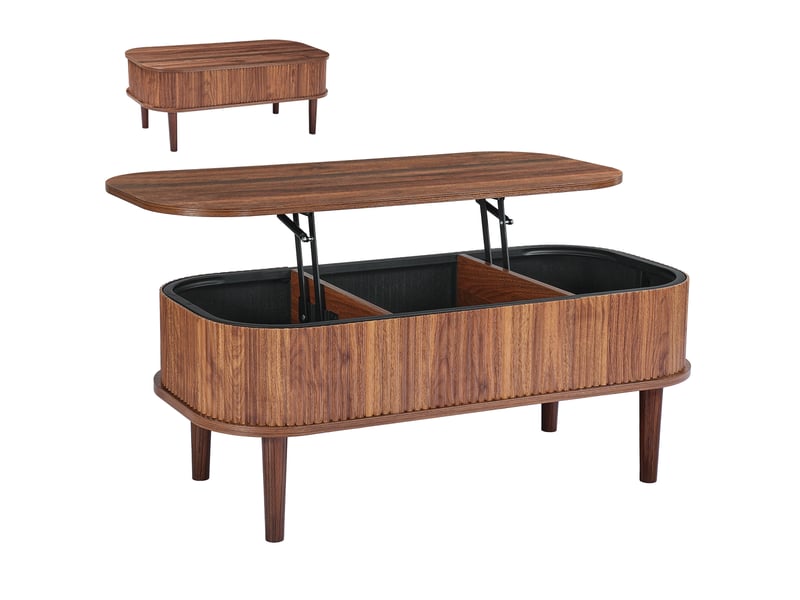  Vevor table basse relevable ovale - finition noyer, rangement 3 compartiments, plateau relevable métal, mdf et pin CQ-BLWB-SJZ001 - Conforama A