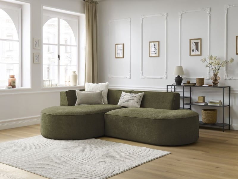  Bobochic canapé d'angle fixe rousseau tissu texturé vert  angle gauche ROUSSEAU - Conforama B