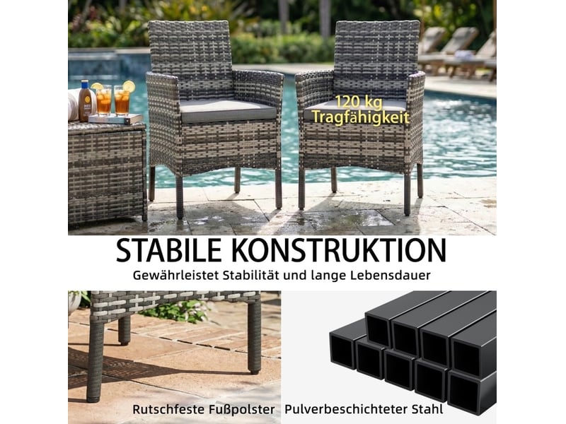  Lot de 2 chaises de jardin en polyrattan gris avec kessons amovibles et cadre en acier  - Conforama E