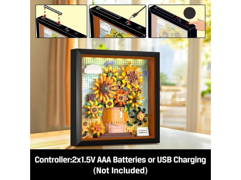  Briques mini led encadrement tableau sunflowers 807 pieces abs 3,6 mm cadre noir pour montage mural ou pose sur table usb 151498_AAAPO04436_6_DROPFR - Conforama D