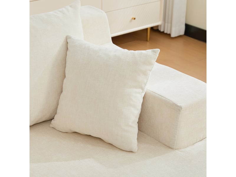 Méridienne canapé modulable en tissu chenille beige avec fonction chaise longue et coussin inclus - Conforama D