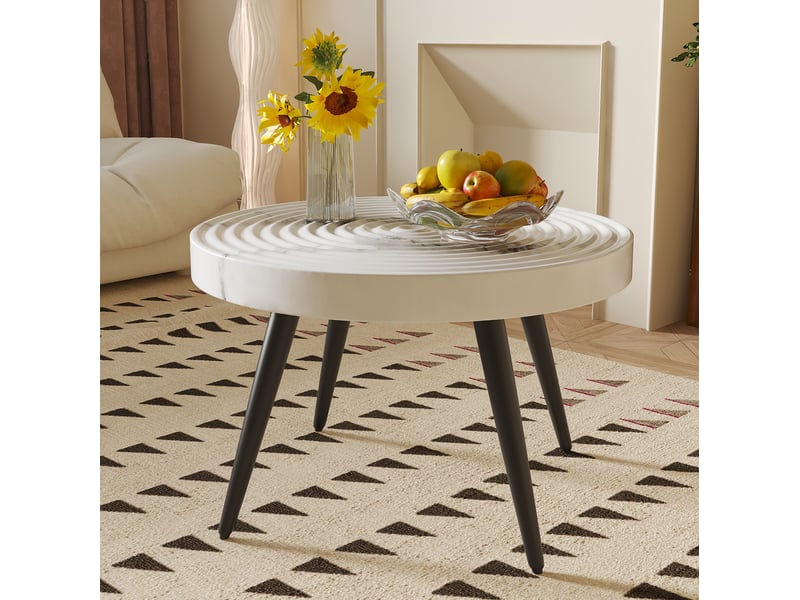  Table basse ronde 60 x 60 x 37 cm en mdf et métal, effet marbre blanc et noir  - Conforama B