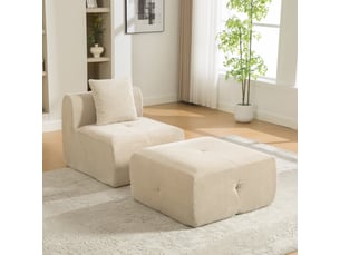 Canapé modulable 1 place en chenille kaki clair, 77 x 157 x 75 cm, sans montage, livré compressé, base antidérapante, coussins inclus, pour le salon