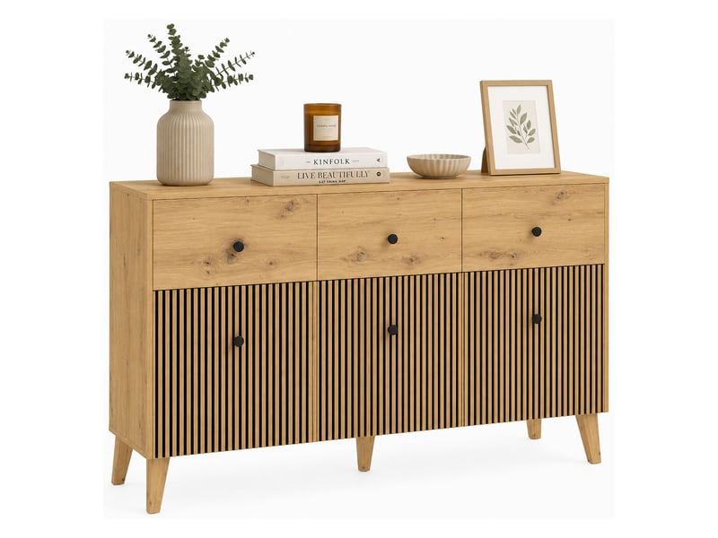  Buffet lepa, armoire 3 étagères, 135x42x95h cm chêne marron Lepa - Conforama A