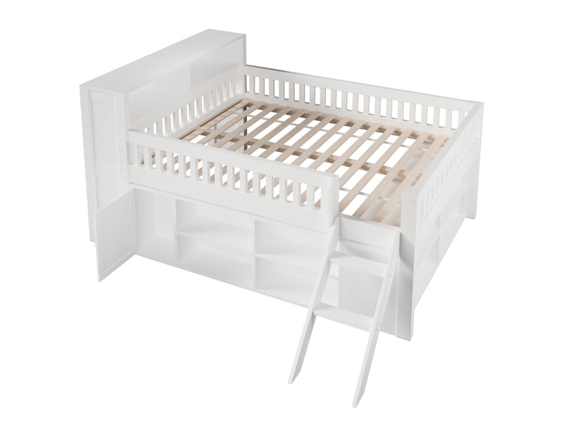  Lit en bois 140x200 cm avec led et rangements blanc mdf et pin structure 150 kg Sol Morn - Conforama A