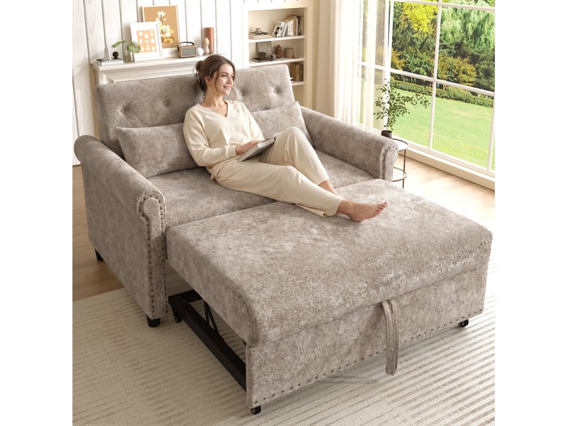  Canapé-lit tcqpz 3 en 1 2 places 120 x 80 x 82 cm convertible chenille gris brun  - Conforama D