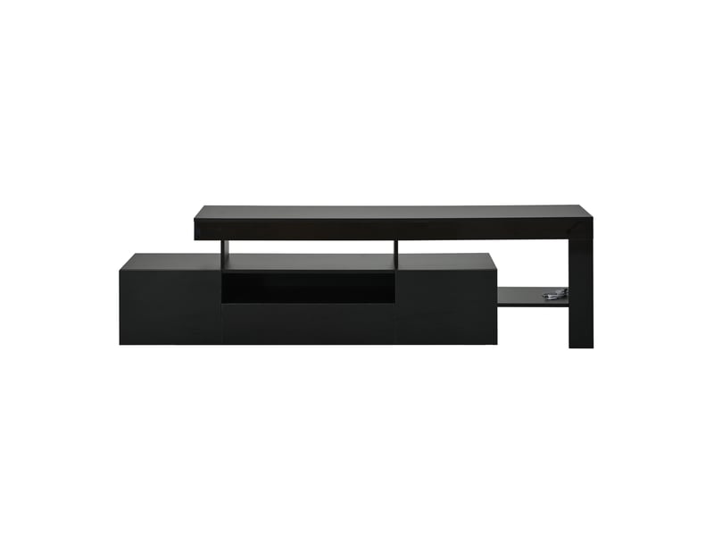  Meuble tv noir brillant avec led, 3 portes, niches, pour téléviseur jusqu’à 85 pouces, noir  - Conforama B