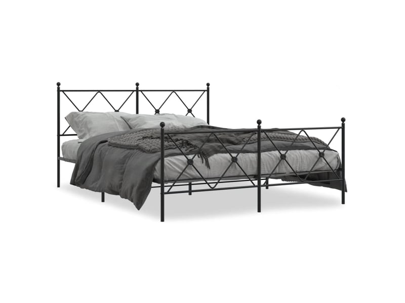 Lit double- lit adulte - cadre de lit métal sans matelas avec pied de lit noir 150x200cm - Conforama A
