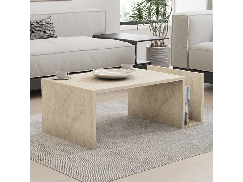  Table basse rectangulaire beige avec rangement intégré  - Conforama B