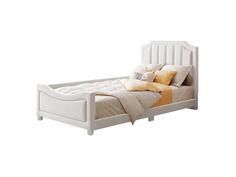  Lit enfant 90x200 cm avec dossier et accoudoir mdf beige sans matelas  - Conforama A
