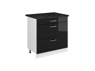 Vicco meuble cuisine, noir haute brillanceblanc, 80cm avec 3 tiroirs plan de travail anthracite