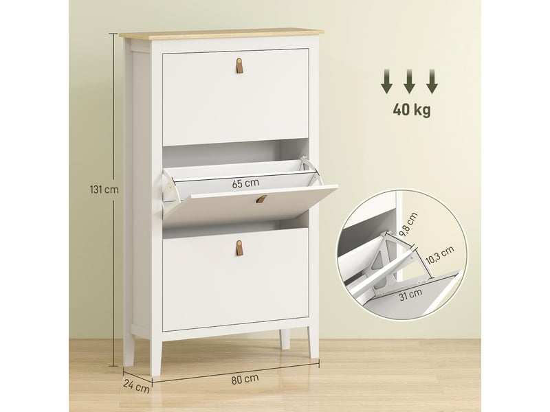  Meuble à chaussures 3 tiroirs rabattables 21 paires blanc 80 x 24 x 131 cm  - Conforama C